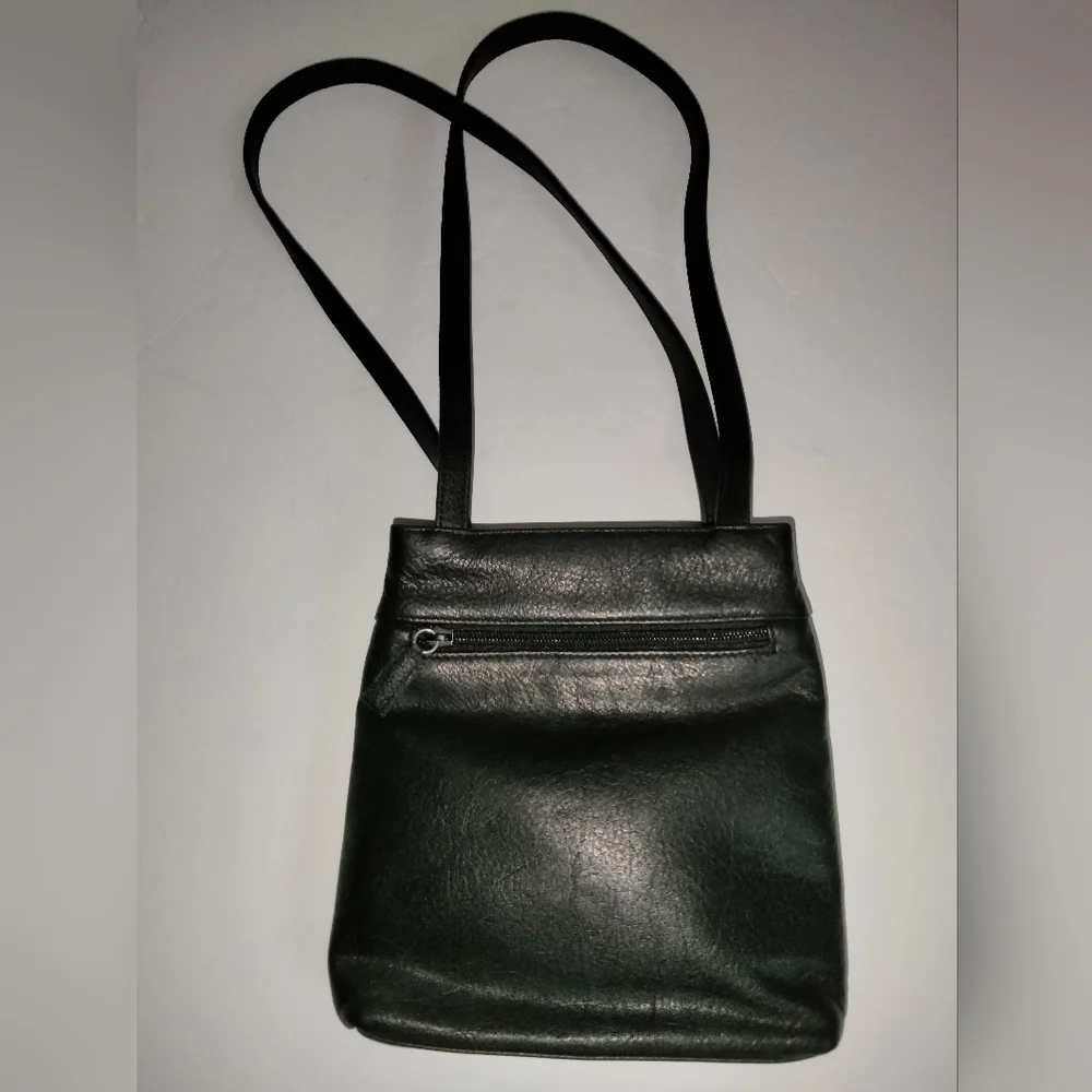 Nine West (Black) Genuine Leather Double Strap Minimalist Snap/Zip Shoulder Bag